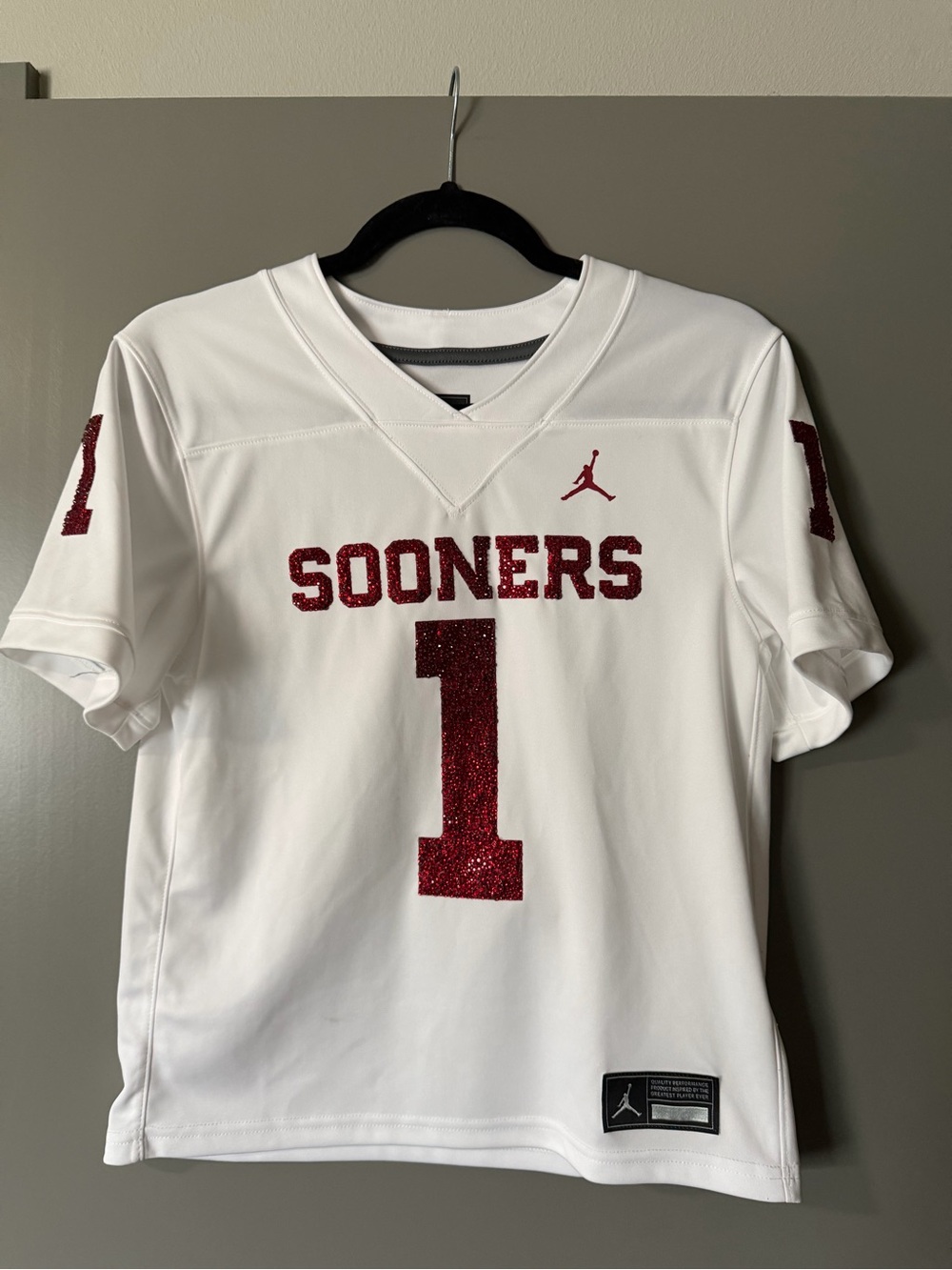 Hand Bedazzled Children’s Small OU Sooners Jordan Jersey